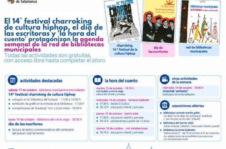 Agenda semanal de la Red de Bibliotecas Municipales: 14º Festival Charroking de cultura hip hop, Día de las Escritoras y 'La Hora del Cuento'