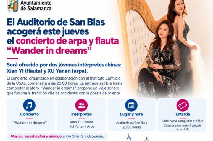 Concierto de arpa y flauta "Wander in dreams" en el Auditorio de San Blas este jueves