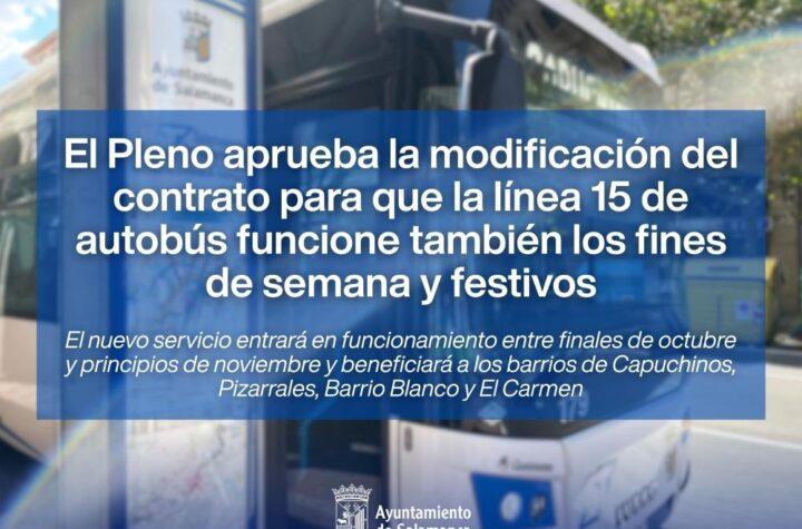 El Pleno aprueba la modificación del contrato para el funcionamiento de la línea 15 de autobús los fines de semana y festivos