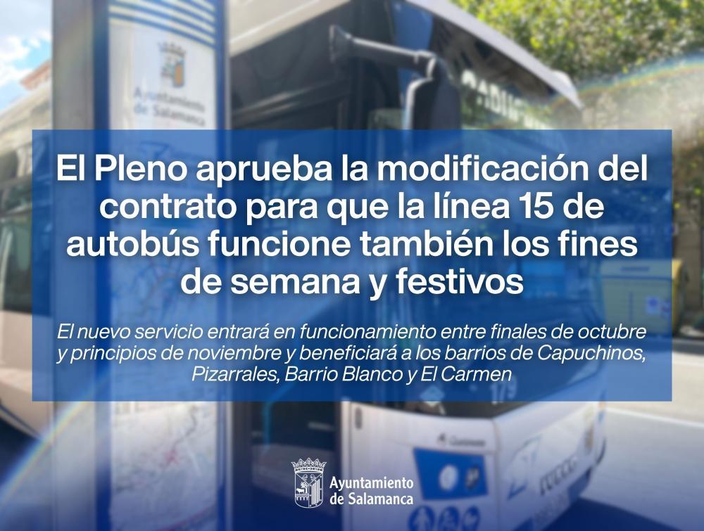 El Pleno aprueba la modificación del contrato para el funcionamiento de la línea 15 de autobús los fines de semana y festivos
