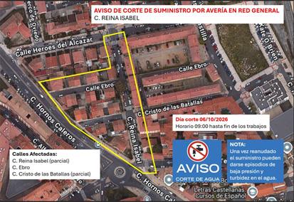 Corte de suministro de agua en la calle Reina Isabel
