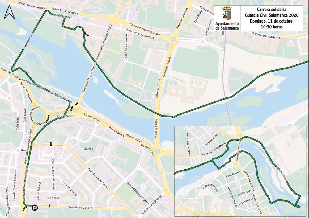 Cortes de tráfico en la zona del río por la carrera solidaria de la Guardia Civil el domingo por la mañana