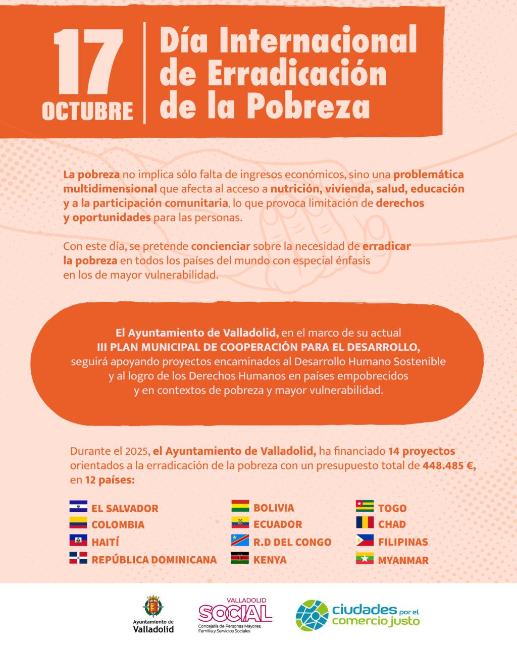 El Ayuntamiento de Valladolid reafirma su compromiso en la erradicación de la pobreza en países en desarrollo.