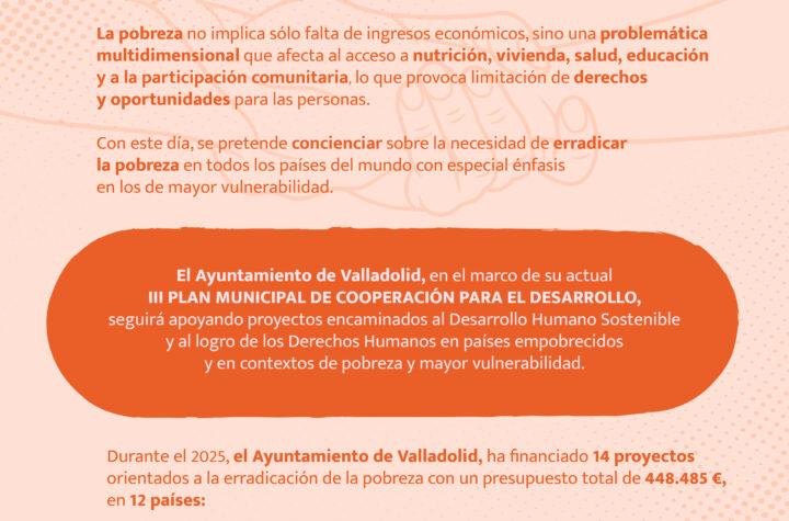 El Ayuntamiento de Valladolid reafirma su compromiso en la erradicación de la pobreza en países en desarrollo.